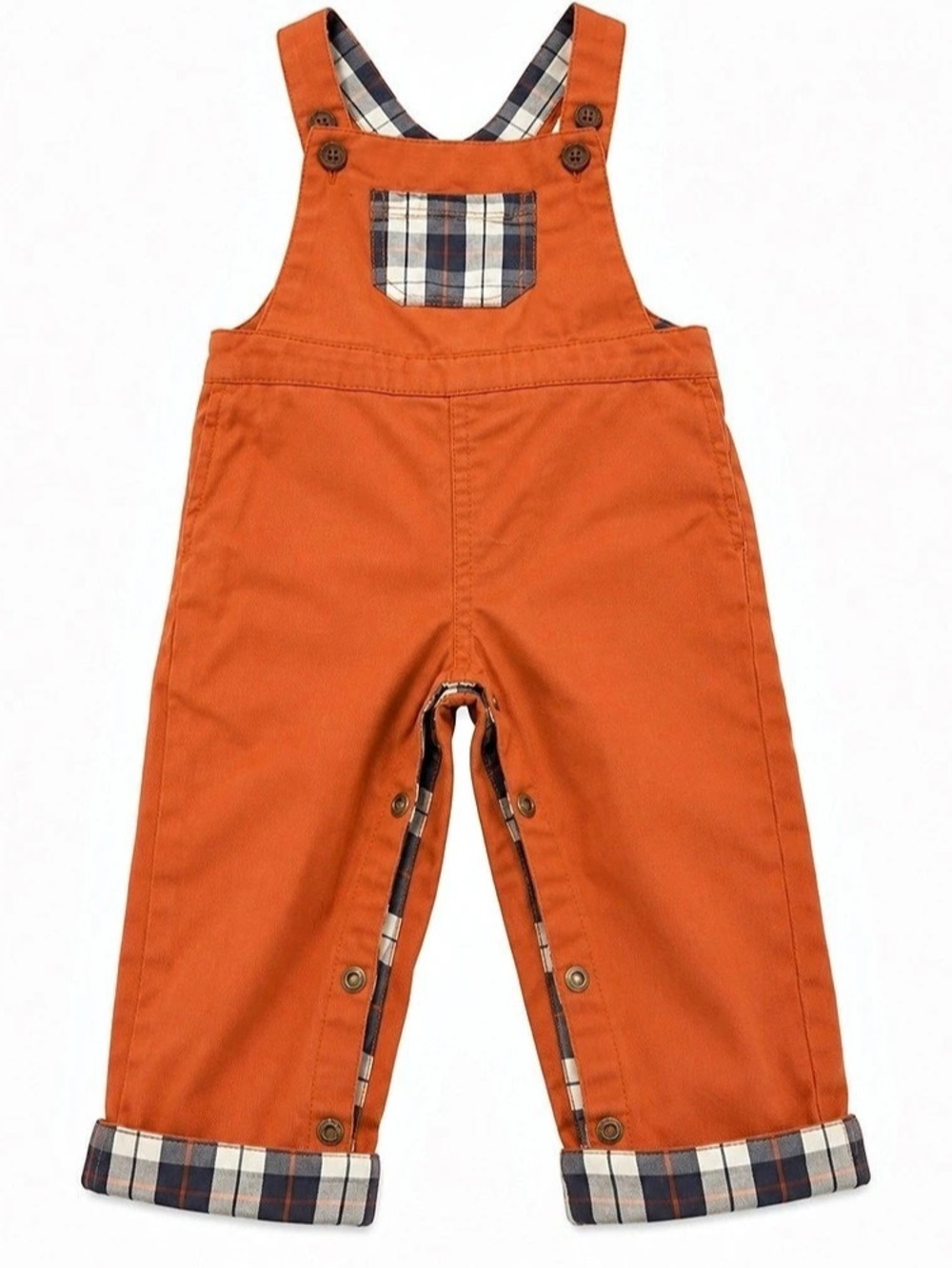 EUC Tommy Bahama Baby Boys Rust Orange Plaid Overalls Romper 18M